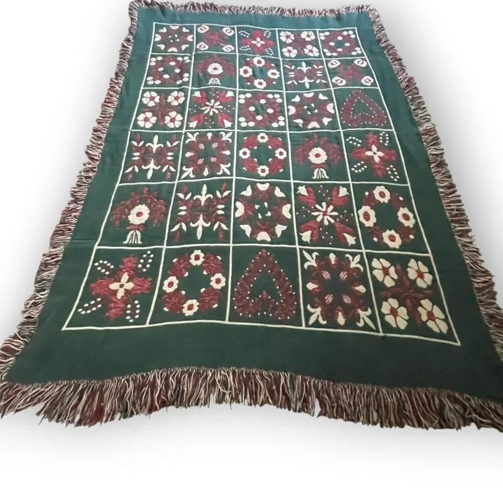 Throw Blanket Tapestry Floral Hearts Reversible Cotton Fringe Bloomcore 43x66